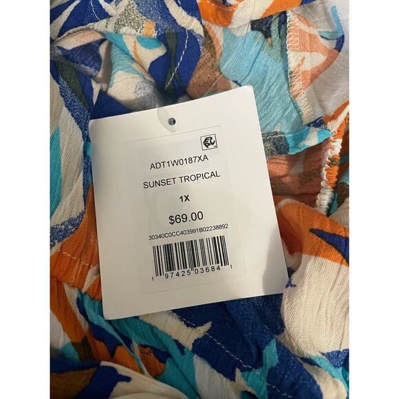 89th & Madison Women's Tropical Palms Print Off The Shoulder Midi Dress Size 1X - Picture 4 of 6